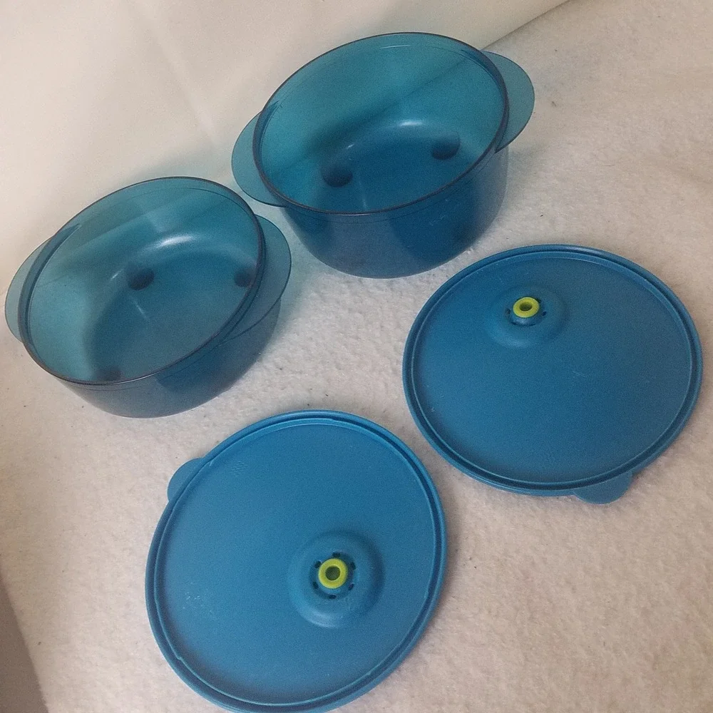 Tupperware Vent N Serve‎ Round Container 2.5 & 3.5 Cups Peacock Microwave set